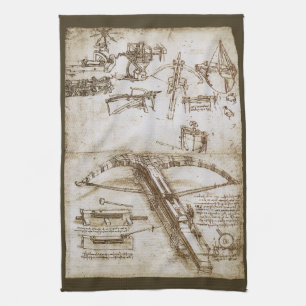 Leonardo da Vinci's Giant Crossbow Weapon Sketch Kitchen Towel