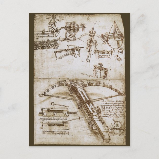 Leonardo da Vinci's Giant Crossbow Weapon Sketch Postcard (Front)