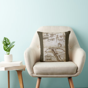 Leonardo da Vinci's Giant Crossbow Weapon Sketch Throw Pillow