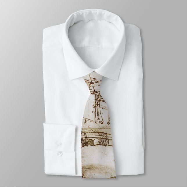 Leonardo da Vinci's Giant Crossbow Weapon Sketch Tie (Tied)