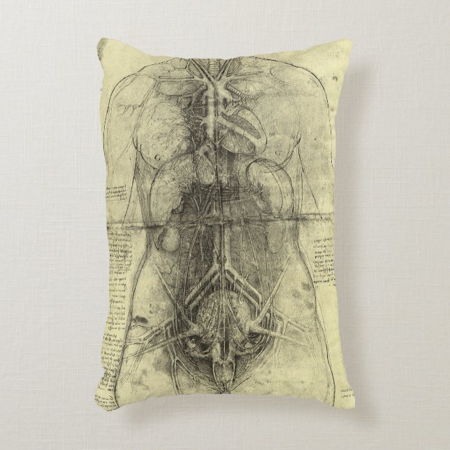 Leonardo da Vinci's Human Anatomy, Female Torso Accent Pillow (Front(Vertical))