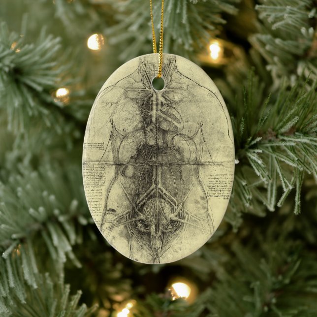 Leonardo da Vinci's Human Anatomy, Female Torso Ceramic Ornament (Tree)