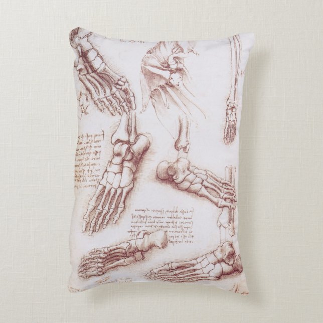 Leonardo da Vinci's Human Anatomy Foot Bones Accent Pillow (Back(Vertical))