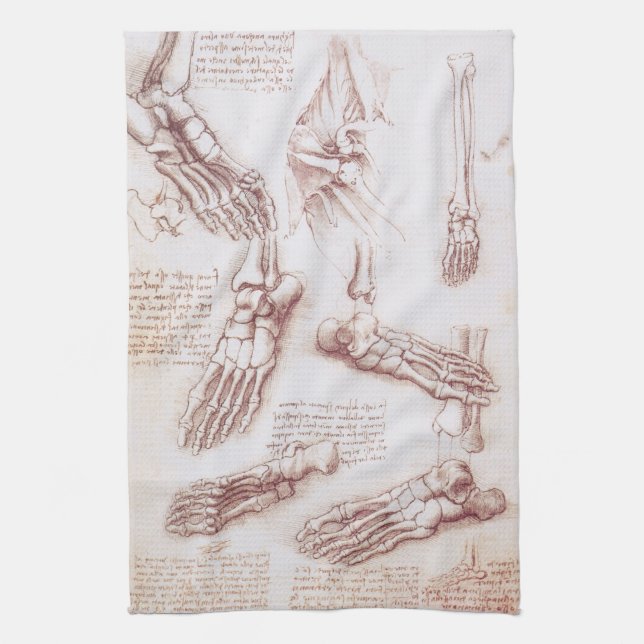 Leonardo da Vinci's Human Anatomy Foot Bones Kitchen Towel (Vertical)