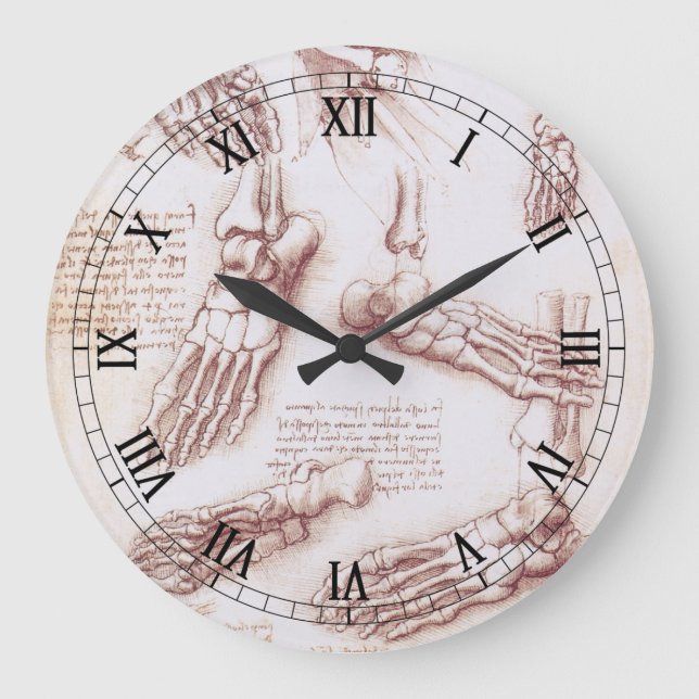 Leonardo da Vinci's Human Anatomy Foot Bones Large Clock (Front)