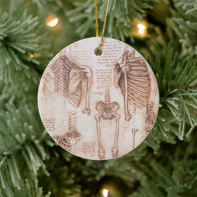 Leonardo da Vinci's Human Anatomy Skeleton Bones Ceramic Ornament (Tree)