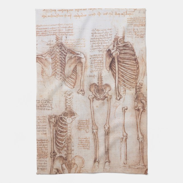 Leonardo da Vinci's Human Anatomy Skeleton Bones Kitchen Towel (Vertical)