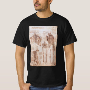 Leonardo da Vinci's Human Anatomy Skeleton Bones T-Shirt