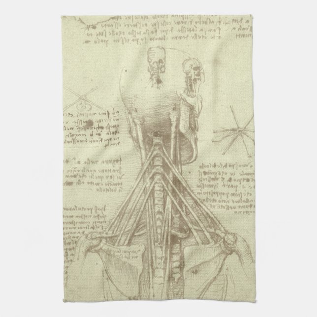 Leonardo da Vinci's Human Anatomy Spinal Column Kitchen Towel (Vertical)