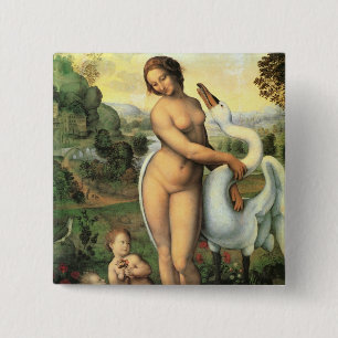 Leonardo da Vinci's Leda and the Swan 2 Inch Square Button