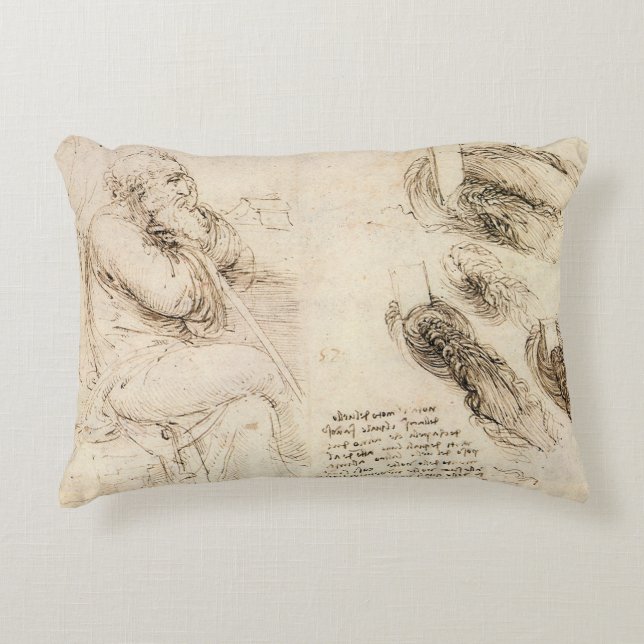 Leonardo da Vinci's Old Man and Water Sketch Accent Pillow (Front)