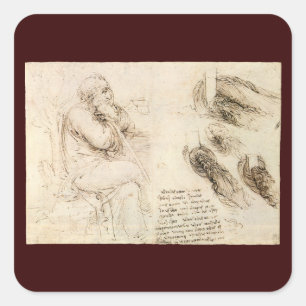 Leonardo da Vinci's Old Man and Water Sketch Square Sticker