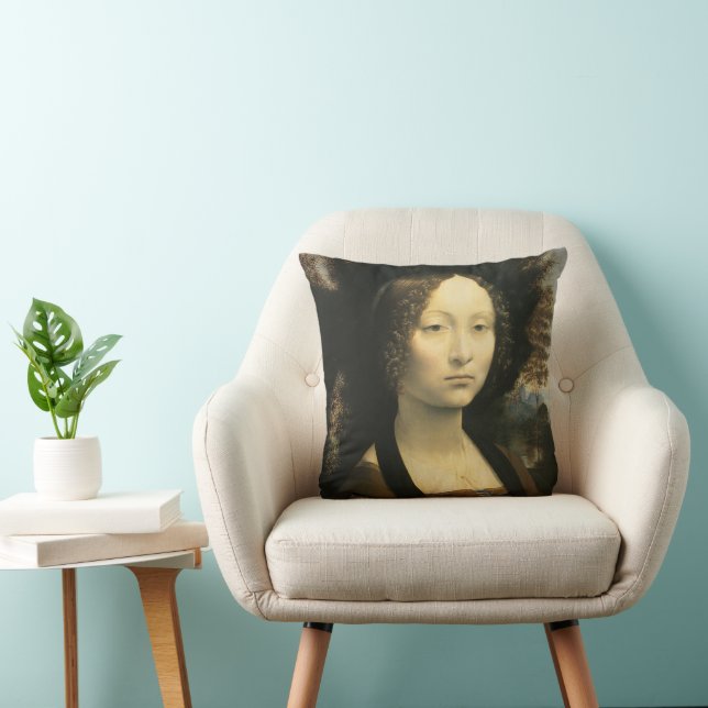 Leonardo da Vinci's Portrait of Ginevra Benci Throw Pillow (Chair)