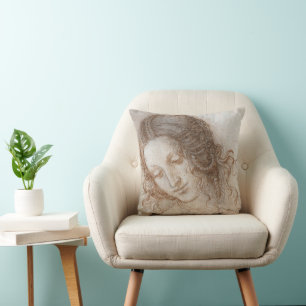 Leonardo da Vinci's Study of the Head of Leda Throw Pillow