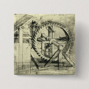 Leonardo da Vinci's Treadmill Powered Crossbow 2 Inch Square Button