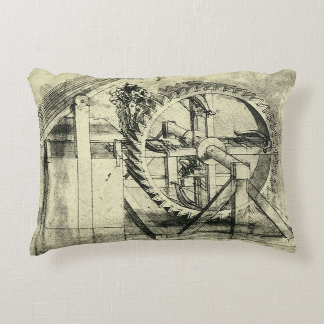 Leonardo da Vinci's Treadmill Powered Crossbow Accent Pillow (Front)