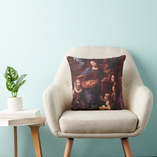 Leonardo da Vinci's Virgin (Madonna) of the Rocks Throw Pillow (Chair)