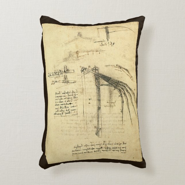 Leonardo da Vinci's Wing on Flying Machine Sketch Accent Pillow (Front(Vertical))