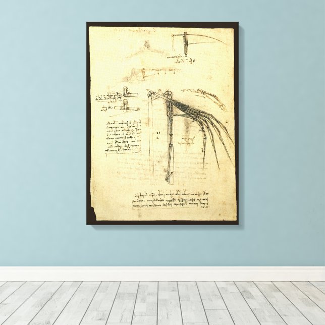 Leonardo da Vinci's Wing on Flying Machine Sketch Canvas Print (Insitu(Wood Floor))