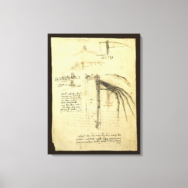 Leonardo da Vinci's Wing on Flying Machine Sketch Canvas Print (Front)