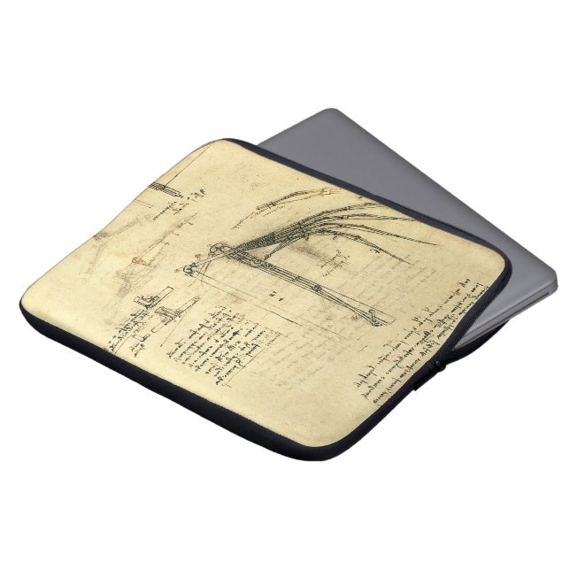 Leonardo da Vinci's Wing on Flying Machine Sketch Laptop Sleeve (Front Top)