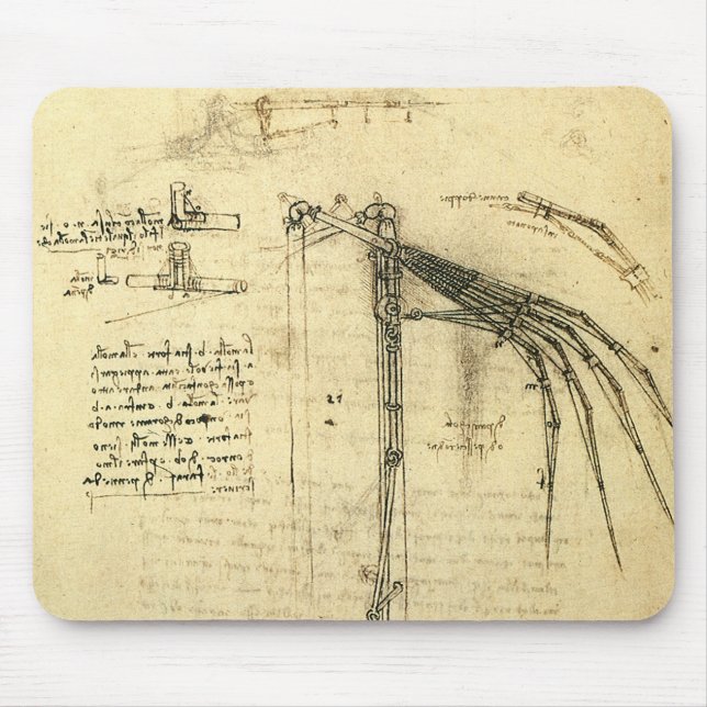 Leonardo da Vinci's Wing on Flying Machine Sketch Mouse Pad (Front)