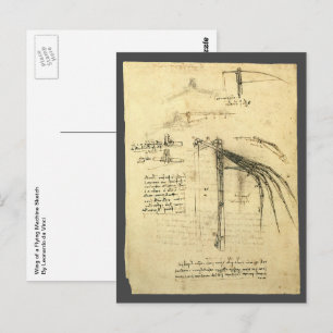Leonardo da Vinci's Wing on Flying Machine Sketch Postcard