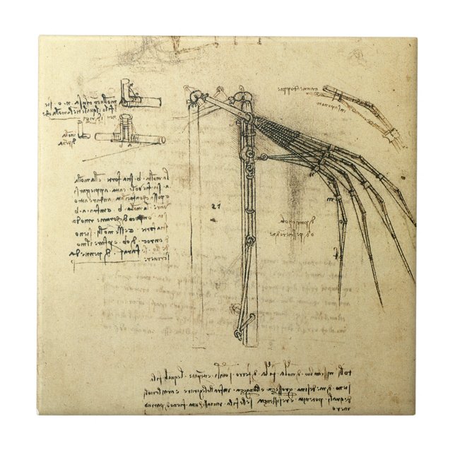 Leonardo da Vinci's Wing on Flying Machine Sketch Tile (Front)