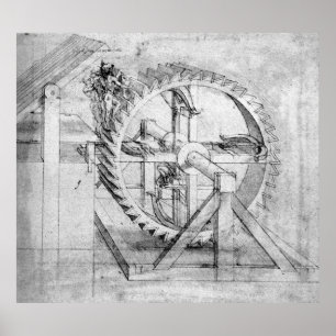 Leonardo Wooden Gears Drawing Poster