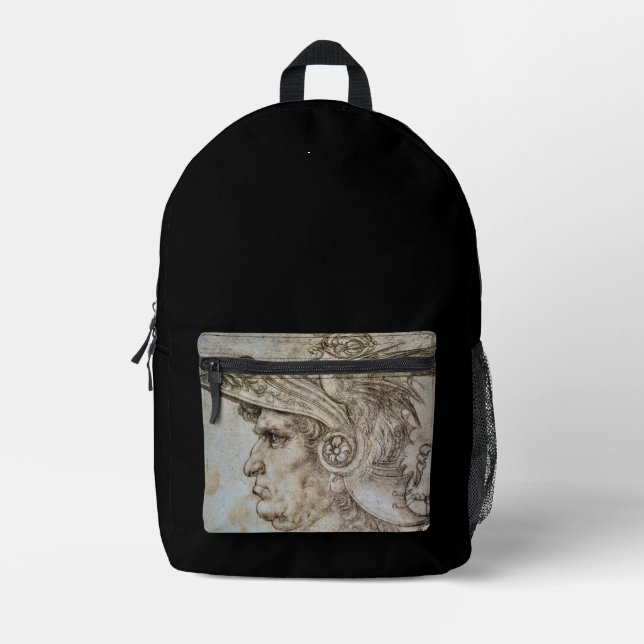 Leonardo's Helmeted Warrior  Printed Backpack (Front)