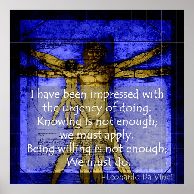 Leonardo's Vitruvian Man Blue Poster (Front)