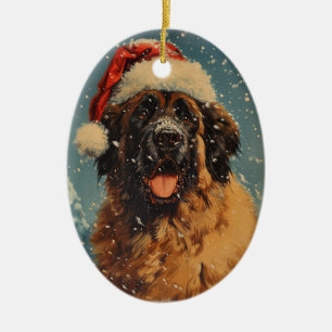 Leonberger dog christmas ceramic ornament