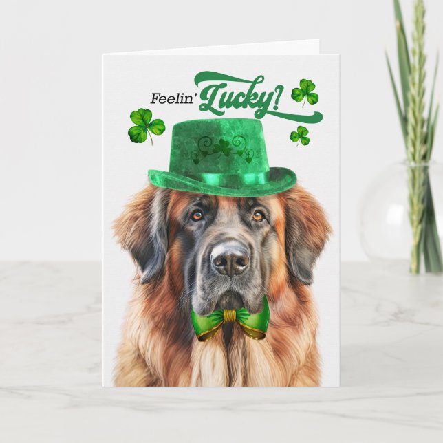 Leonberger Dog Feelin' Lucky St Patrick's Day Holiday Card (Front)