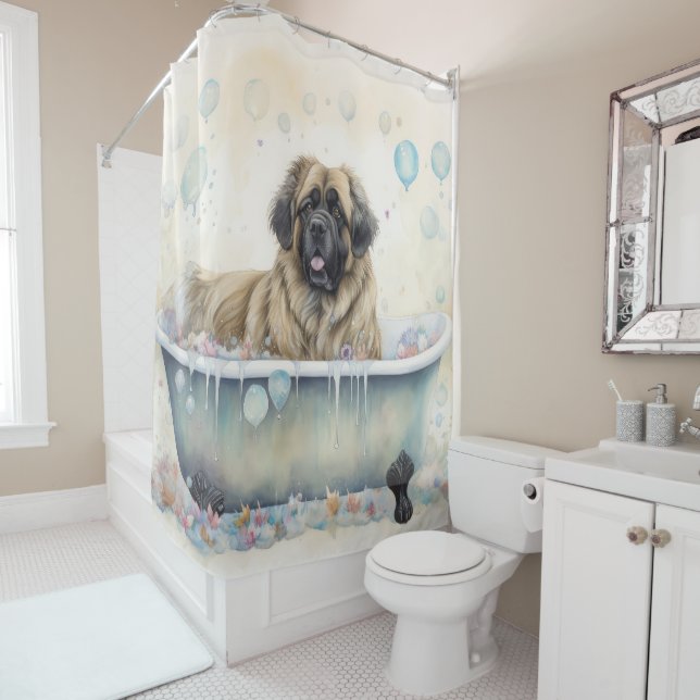 Leonberger In Bathtub Watercolor Dog Art (In Situ)