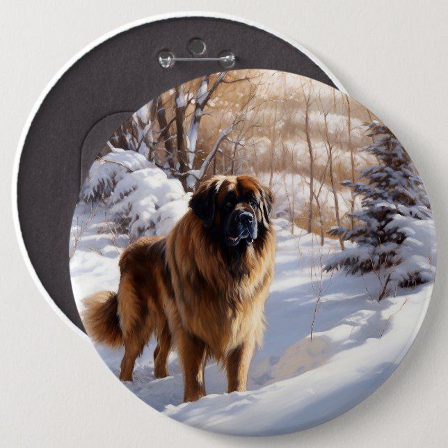 Leonberger Let It Snow Christmas 6 Inch Round Button (Front & Back)