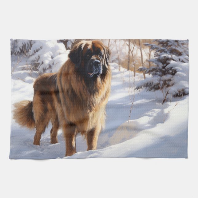 Leonberger Let It Snow Christmas Kitchen Towel (Horizontal)