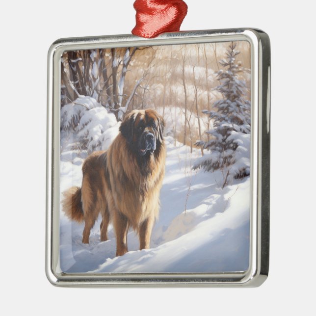 Leonberger Let It Snow Christmas Metal Ornament (Left)