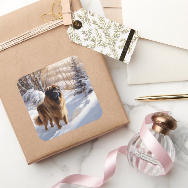 Leonberger Let It Snow Christmas Square Sticker (Gifting)