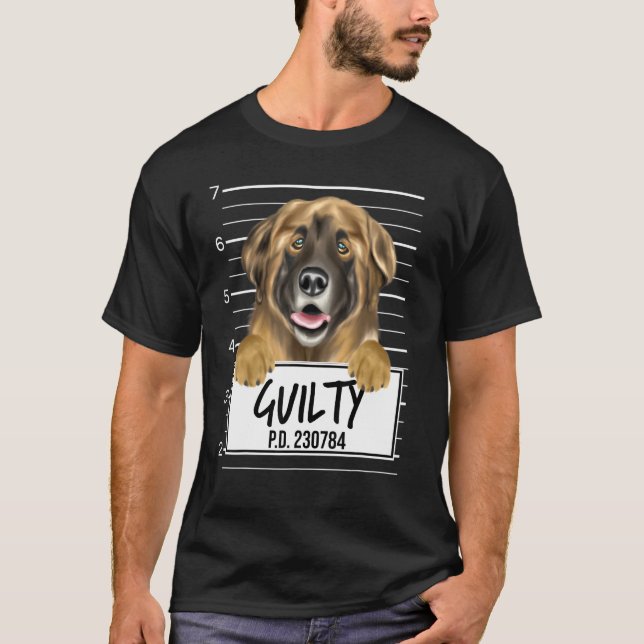 Leonberger Mugshot Guilty Dog T-Shirt (Front)