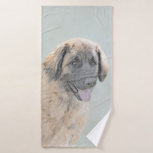 Leonberger Painting - Cute Original Dog Art Bath Towel Set