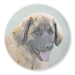 Leonberger Painting - Cute Original Dog Art Ceramic Knob