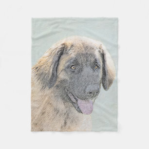 Leonberger Painting - Cute Original Dog Art Fleece Blanket