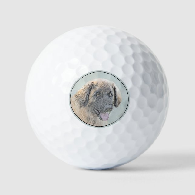 Leonberger Painting - Cute Original Dog Art Golf Balls (Front)