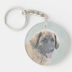 Leonberger Painting - Cute Original Dog Art Keychain