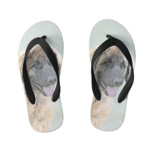Leonberger Painting - Cute Original Dog Art Kid's Flip Flops
