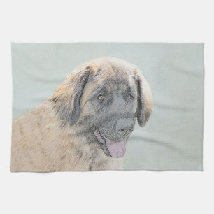 Leonberger Painting - Cute Original Dog Art Kitchen Towel