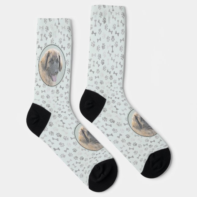 Leonberger Painting - Cute Original Dog Art Socks (Right)