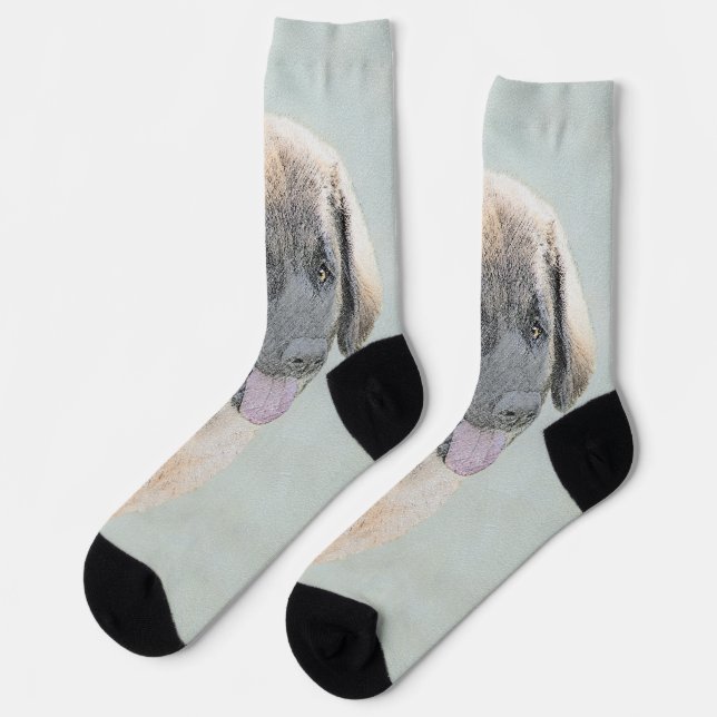 Leonberger Painting - Cute Original Dog Art Socks (Left)