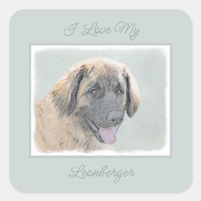 Leonberger Painting - Cute Original Dog Art Square Square Sticker (Front)