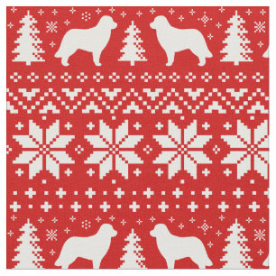 Leonberger Silhouettes Christmas Pattern Red Fabric